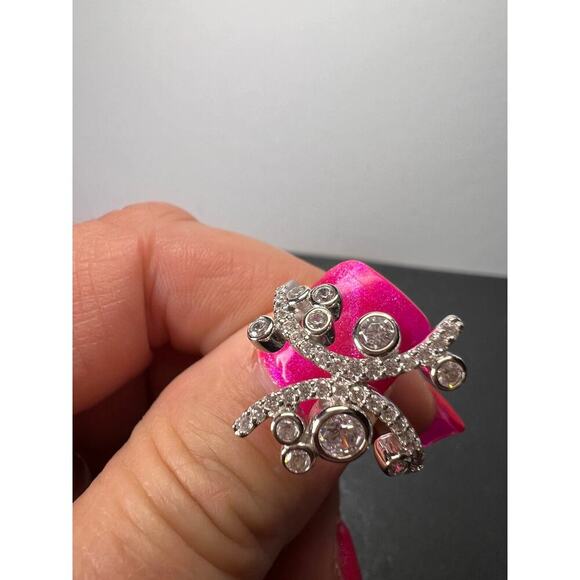 CZ bypass sterling silver bubble cocktail ring size 10 - Picture 3 of 8